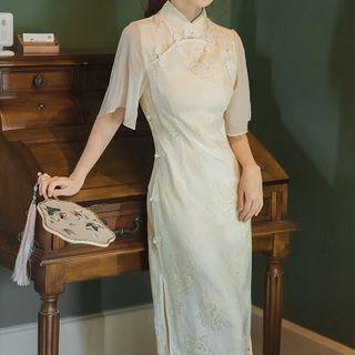Short-sleeve Floral Sheath Qipao Dress