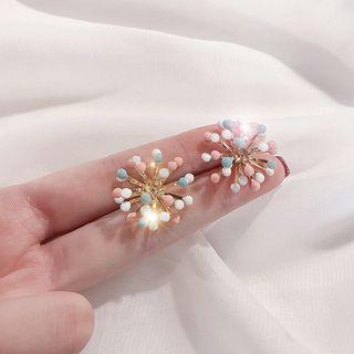 Glaze Flower Earring 1 Pair - 925 Silver Needle - Gold - One Size