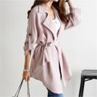 Tab-sleeve Layered-back Trench Jacket With Sash