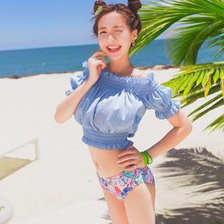 Set: Printed Bikini + Top + Skirt