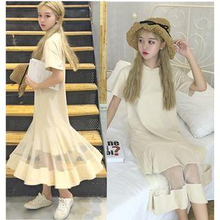 Chiffon Panel Short Sleeve Midi Dress