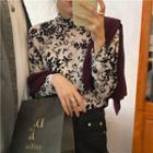 Long-sleeve Floral Print T-shirt Black - One Size