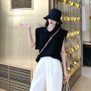 Plain Loose-fit Sleeveless Polo-shirt