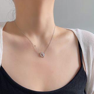 925 Sterling Rhinestone Necklace L336 - Silver - One Size