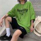 Couple Matching Lettering Short-sleeve T-shirt Grass Green - One Size