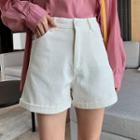High-waist Plain Cuffed Denim Shorts
