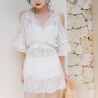 Set: Lace Trim Bikini + Lace Cover-up