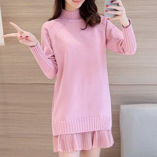 Chiffon Underlay Mock Neck Knit Dress