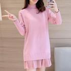 Chiffon Underlay Mock Neck Knit Dress
