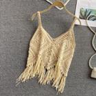 Crochet Knit Tassel Crop Camisole Yellow - One Size