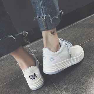 Cat Embroidery Platform Sneakers