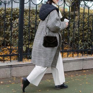 Hooded Plaid Coat Gray - One Size