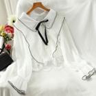 Bow-neck Lace Long-sleeve Blouse