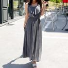 Spaghetti-strap Pleated-hem Long Dress