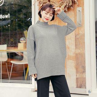 Mock-neck Ribbed-detail Knit Top