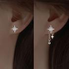 Star Rhinestone Asymmetrical Sterling Silver Earring 1 Pair - Non-matching - Silver - One Size