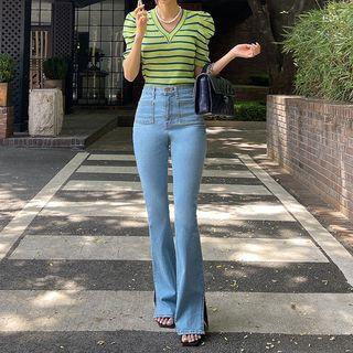 Slit-hem Patch-pocket Jeans