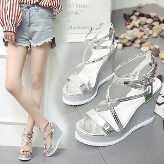 Faux-leather Strappy Wedge Shoes