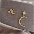Non-matching Rhinestone Moon & Star Dangle Earring Set Of 4 - Non-matching Rhinestone Moon & Star Dangle Earring - One Size