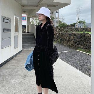 Velvet Midi A-line Shirtdress Black - One Size
