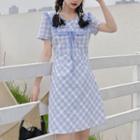 Short-sleeve Sailor Collar Plaid A-line Dress