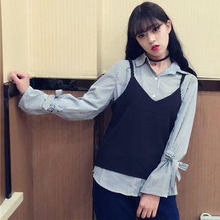 Set: Tied Pinstripe Shirt + Camisole