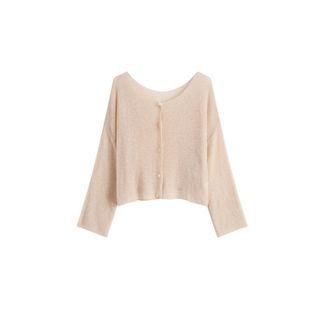 Long-sleeve Buttoned Sheer Knit Top