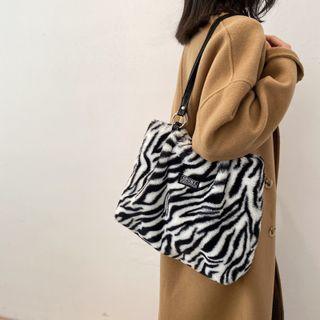 Fleece Zebra Print Tote Bag