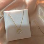 925 Sterling Silver Rhinestone Hoop Pendant Necklace Light Gold - One Size