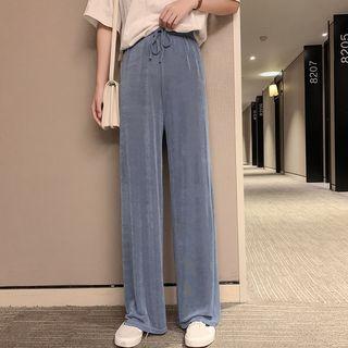Drawstring-waist Plain Wide-leg Pants
