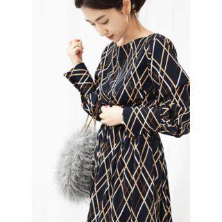 Gathered-waist Pattern Long Dress
