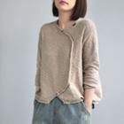 Long-sleeve Embroidered Knit Top Khaki - One Size