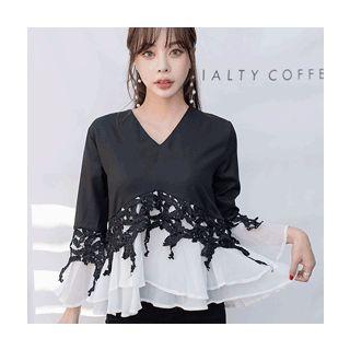 Lace-trim Ruffle-detail Top