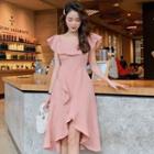 Cap-sleeve Frilled A-line Dress