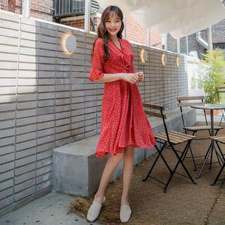 Drawstring-front Floral Print Dress