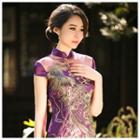 Cap-sleeve Sequined Embroidered Cheongsam
