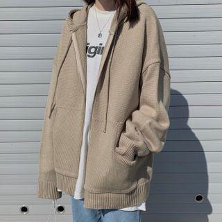 Hooded Plain Knit Jacket
