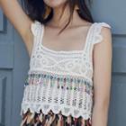 Spaghetti Strap Perforated Top White - One Size