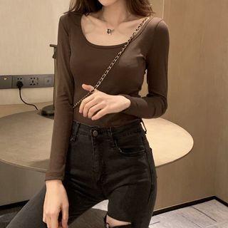 U-neck Skinny Long-sleeve Top