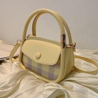 Gingham Panel Faux Leather Crossbody Bag