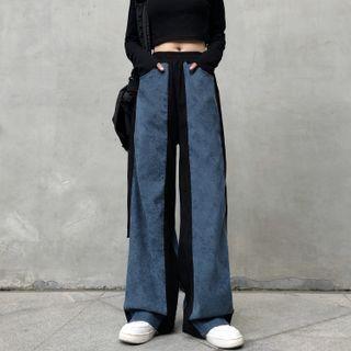 High-waist Two-tone Corduroy Pants