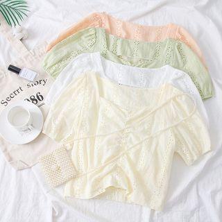 Embroidered Ruched Crop Blouse