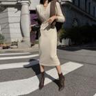 V-neck Button-front Midi Knit Dress One Size