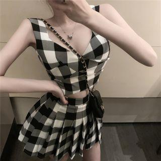 Set: Plaid Tank Top + Mini A-line Skirt