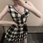 Set: Plaid Tank Top + Mini A-line Skirt