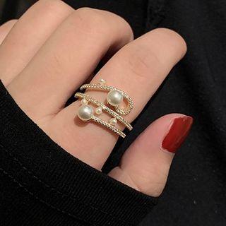 Faux Pearl Rhinestone Layered Open Ring Open Ring - Gold - One Size
