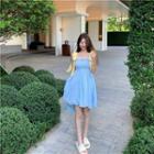 Two Tone Pleated Drawstring A-line Mini Dress As Shown In Figure - One Size