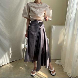 Puff-sleeve Top / Irregular Midi A-line Dress