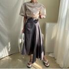 Puff-sleeve Top / Irregular Midi A-line Dress