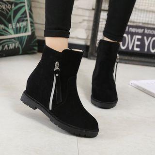 Faux Suede Zipper Accent Hidden Wedge Lined Ankle Boots